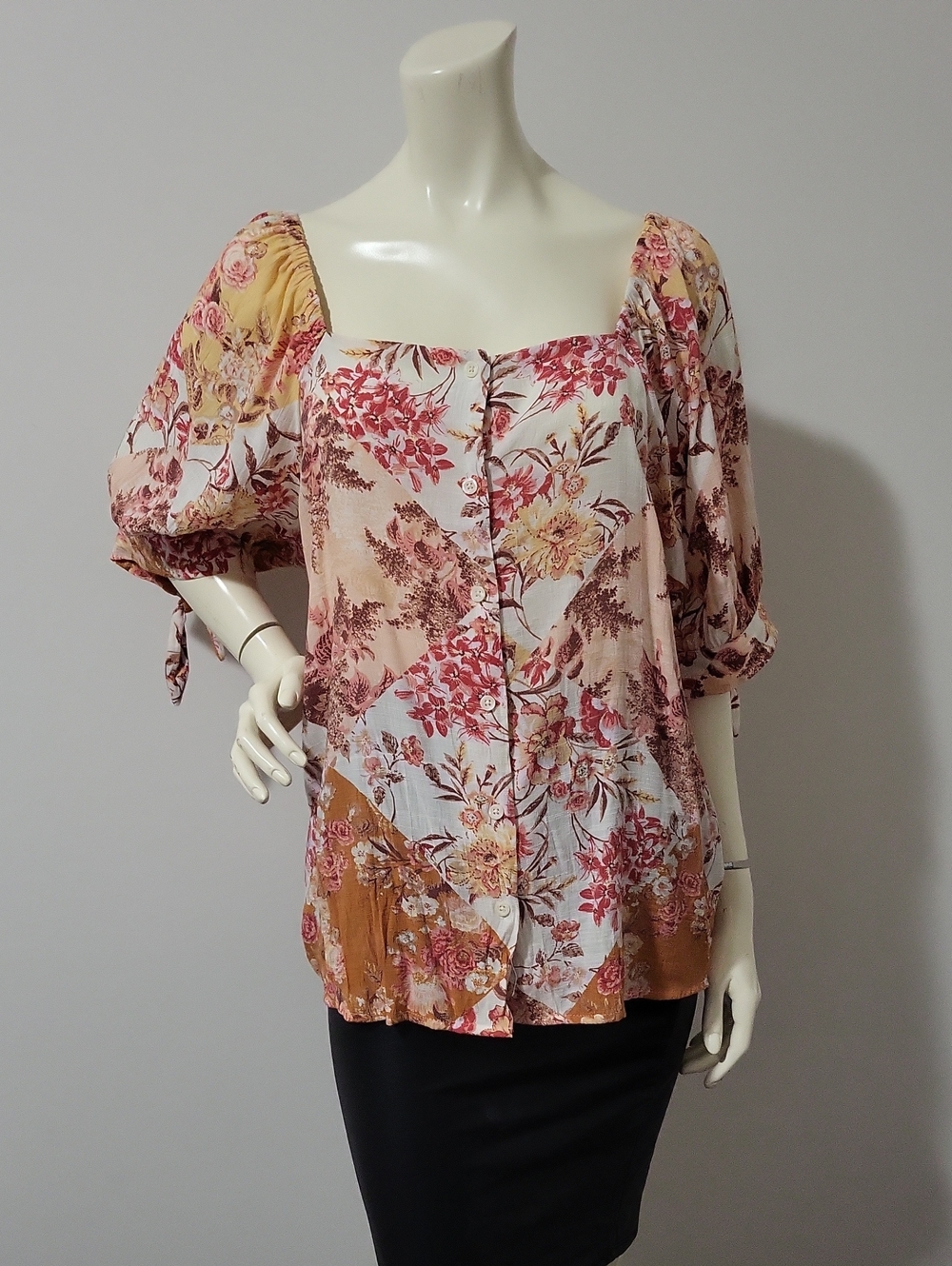 Lauren Conrad Puff Sleeve Button Down Blouse Floral Print Size XXL